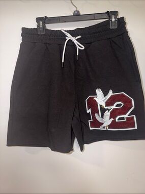 ♦️🕊️🩳🕊️♦️ Cooper Rivet Men's Black Shorts with Rhinestones & Dove Graphic